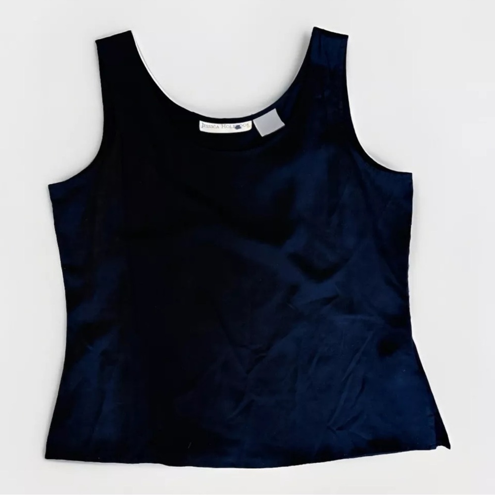 Jessica Holbrook Top S Black 100% Silk Sleeveless Blouse Preppy Basic Tank EUC